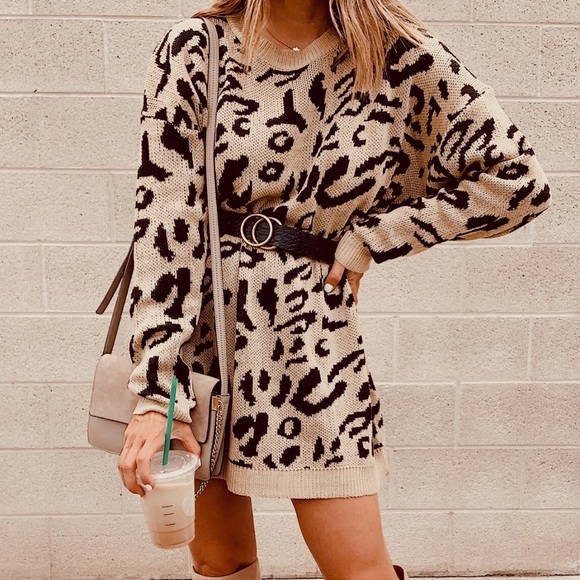 Leopard print Oversized Sweater | Sweater Dress - Picture 2 of 5